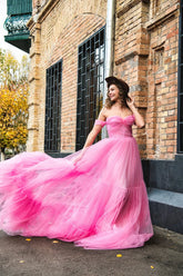 Vestido de tul rosa y vestido de cumpleaños rosa 2025 SY035