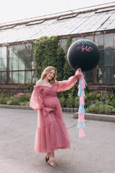 Vestido rosa de embarazo, largo hasta el suelo, para baby shower