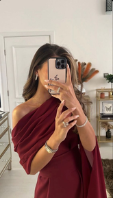 Robe de bal longue en satin bordeaux, robe de soirée chic Y409