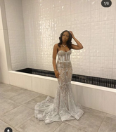 Luxurious Silver Mermaid Evening Dress Silver Prom Dress Y6649