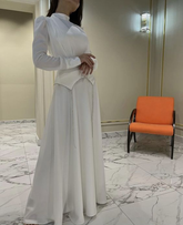 Chic White A-line Long Sleeve Evening Dress Unique Prom Gown Y6885