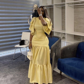 Robe de soirée longue jaune simple, robe d'invitée de mariage jaune Y4082