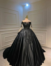 Robe de bal noire à manches longues pour Sweet 16 (Y5756)