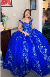 Vestido de quinceañera azul real con escote corazón y flores 3D, ideal para fiestas de graduación y 15 o 16 años (modelo Y2821).