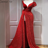 Sale Red One Shoulder Luxury Dubai Evening Dresses Long 2025 Sleeveless Sexy Beaded Sequins Formal Dress LA70416