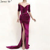 Rose Off Shoulder Half Sleeve Evening Dresses Latest Design Mermaid Sexy Evening Gowns 2025 LA60894