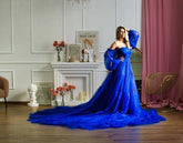Vestido de tul azul real para sesión de fotos