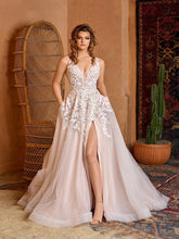 Sexy V-neck Tank Sleeve Dress For Bride Classic Appliques Beads Bridal Gown Graceful A-line Long Wedding Dress Robe De Mariée