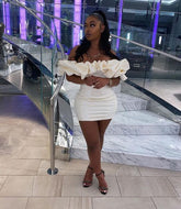 Vestido de fiesta negro para niña, con mangas con volantes hasta el muslo y hombros descubiertos, modelo Y64