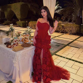 Elegante vestido de noche para niñas, estilo árabe, rosa, con flores 3D. Vestido elegante sin tirantes con abertura lateral. Ideal para fiestas de graduación. LA72568