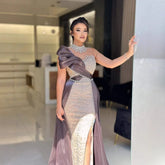 Robe de soirée arabe de luxe perlée avec fente LA72769