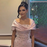 Robe de soirée luxueuse rose pâle à épaules dénudées pour femme, LA72414