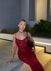 Charming Spaghetti Straps Lace Evening Dress Lace Party Gown Y6641