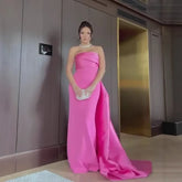 Pink Elegant Strapless Satin Evening Dress Gown with Back Slit LA72920