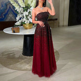 Gradual Change Wine Red Evening Dresses Gowns 2025 Beaded Bling A-Line Luxury For Women Party LA71329