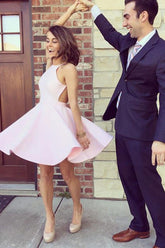 Simple Satin Pink Homecoming Dress, Cute Graduation Dress for Girls