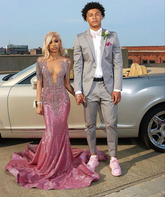 Elegante vestido de fiesta de sirena con escote en V, encantador vestido de noche Y6542