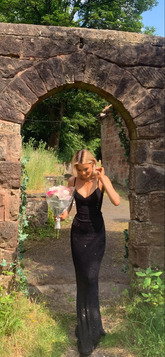 Robe de bal noire classique à fines bretelles, robe de soirée noire Y4132