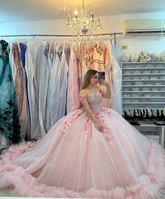 Robe de bal rose bouffante pour quinceañera, robe rose pour sweet 16 Y6053