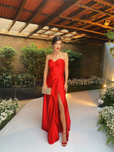 Robe de bal rouge bustier en satin, robe de soirée rouge Y2356