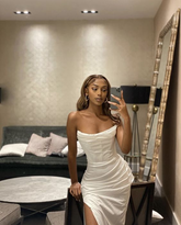 Elegante vestido largo de noche blanco sin tirantes, vestido de gala blanco Y7287