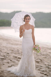 Vestido de novia de playa Baoleely blanco de encaje, corte sirena, escote corazón y hombros descubiertos, MW222