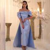 Robe de soirée sirène en satin bleu arabe, longueur cheville, avec perles et cristaux, pour femme, tenue de mariage, LA72414A