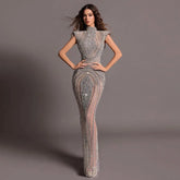 Robe de soirée arabe de luxe de Dubaï, couleur argent nude, LA72344