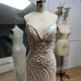 Vestido de noche árabe blanco nude estilo sirena con perlas y cuentas, de lujo, para ocasiones formales (LA72712)