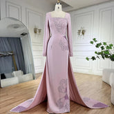 Robe de soirée sirène rose arabe élégante en satin perlé, luxueuse robe de soirée de Dubaï pour femmes, LA72001A, 2025