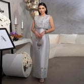 2025 Luxury Saudi Beaded Gray Midi Formal Evening Dress for Arabic Occasion LA72761