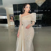 Nude Crystal Mermaid Evening Dress with Overskirt Long Sleeves LA72348