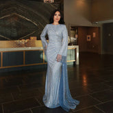 Robe de soirée élégante arabe saoudienne à perles bleues, 2025, pour une occasion formelle, LA72822