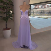 Robe de soirée sirène en satin sans bretelles, style arabe lilas, avec perles, pour occasions formelles, LA72808, 2025