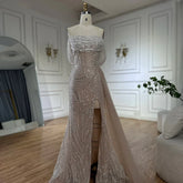 Vestido de noche de sirena con abertura alta y cuentas en color nude árabe blanco para mujer, para fiesta de boda LA72266B