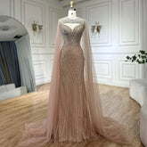 Nude Arabic Beaded Evening Dress Gown with Cape Sleeves LA72814