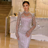 Beige Long Sleeves Arabic Evening Dresses LA72826