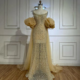 Nude Beaded Evening Gown with Vintage Half Puff Sleeves LA72653A
