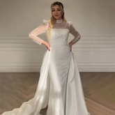 Robe de soirée sirène blanche musulmane 2025 avec jupe amovible pour une occasion formelle LA72032L