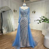 Arabia Blue Mermaid Elegant With Overskirt Luxury Dubai Evening Dresses Gowns For Women Wedding Party 2025 LA71653E