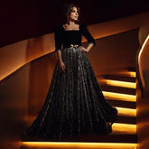 Arabic Black A Line Off Shoulder Shiny Beaded Luxury Evening Dresses Gowns For Women Wedding Party 2025 LA71826A
