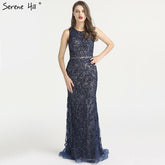 Robe de soirée sirène de luxe, sans manches, bleue, style arabe, en dentelle et perles, élégante, pour femme, fête de mariage, LA6358, 2025