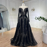 Arabic Elegant Black A Line Shiny Beaded Luxury Dubai Evening Dresses Gowns For Women Wedding Party 2025 LA72566