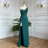 Robe de soirée longue style sirène, élégante et sexy, verte, fendue sur le côté, avec perles, pour femme, tenue de mariage, modèle 2025, LA71779A
