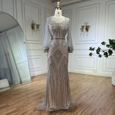 Robe de soirée élégante style sirène, couleur argent, couleur chair, perles, style Dubaï, pour femme, tenue de mariage, 2025, LA72017