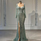 Robe de soirée sirène élégante turquoise, fendue sur le côté, avec perles, pour femme, tenue de mariage, modèle 2025, LA72093