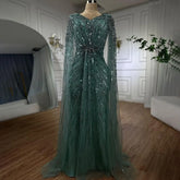 Robe de soirée élégante style sirène turquoise, manches cape perlées, style arabe, pour femmes, fête de mariage, LA72168, 2025