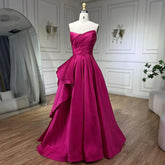 Arabic fuchsia A Line Elegant Satin Strapless Evening Dresses Gowns For Women Wedding Party 2025 LA72313