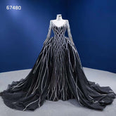 Black Mermaid Detachable Skirt Sparkle Sequins Beaded Bride Gowns Wedding Dress High End Custom Made HM67480