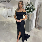 Black Mermiad Split Evening Dresses Gowns 2025 Elegant Simple Satin Sexy For Women Party LA71337